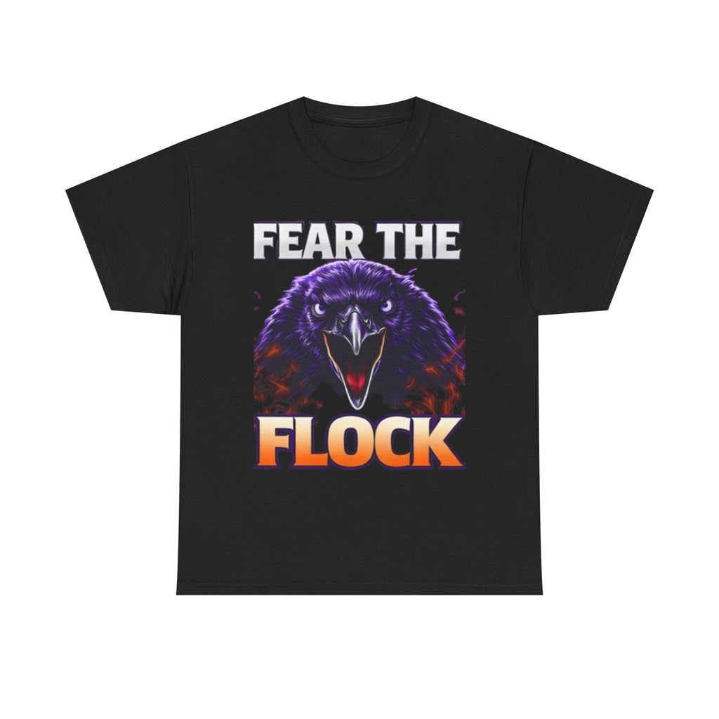 Fear the Flock Raven T-Shirt — Bold Gothic Graphic Tee