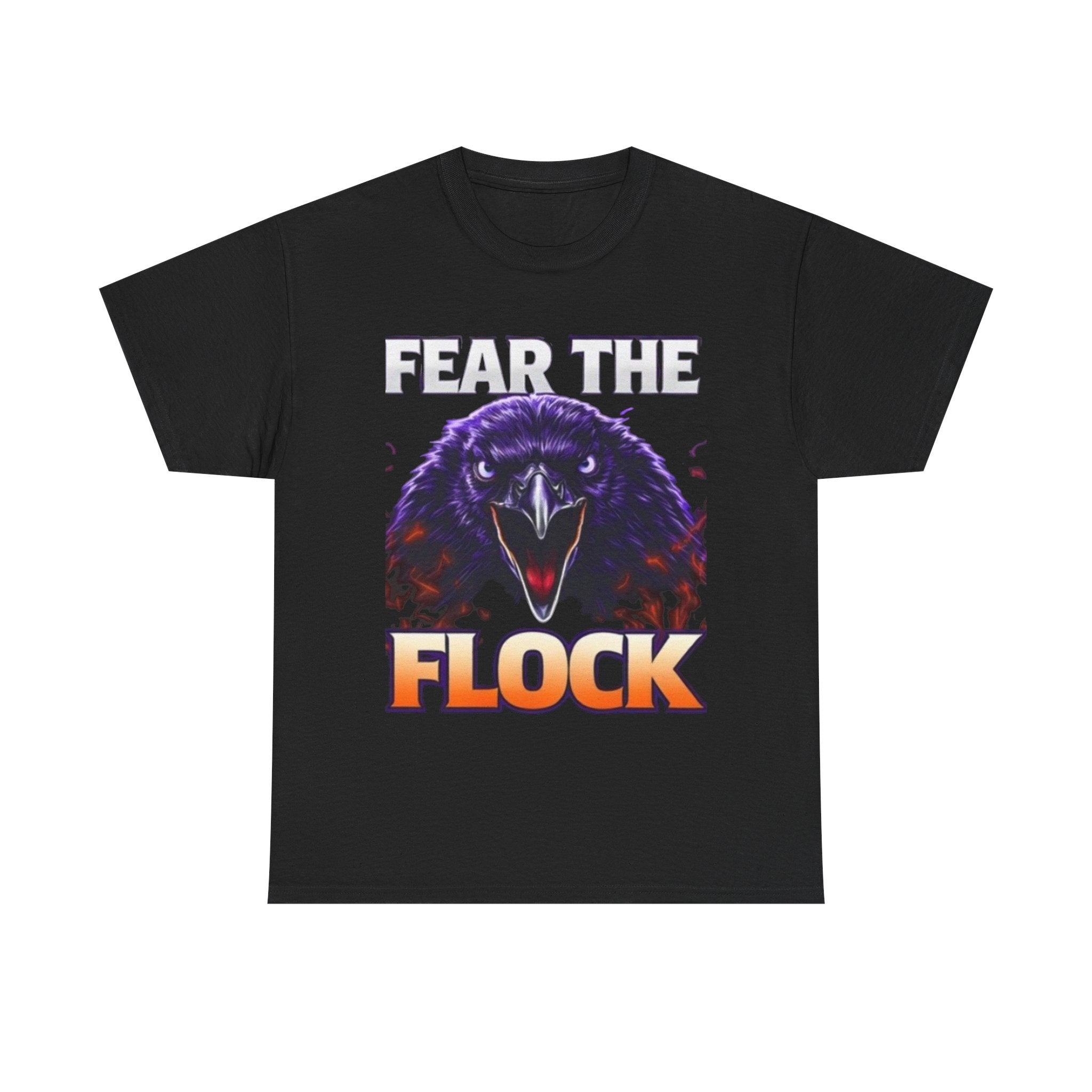 Fear the Flock Raven T-Shirt — Bold Gothic Graphic Tee