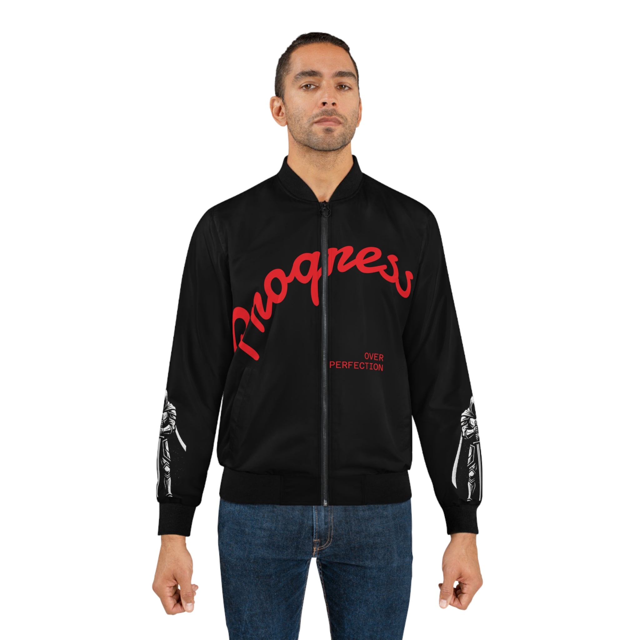 Progress Bomber Jacket — Mythic Warrior Graphic Men’s Bomber
