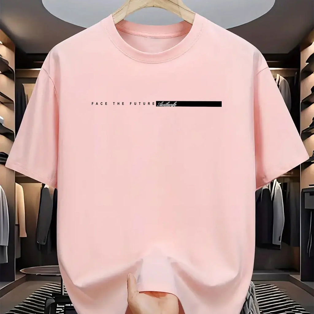 Summer men's 100% cotton casual loose fit large letter print round neck short sleeved T-shirt top High Street Unisex style