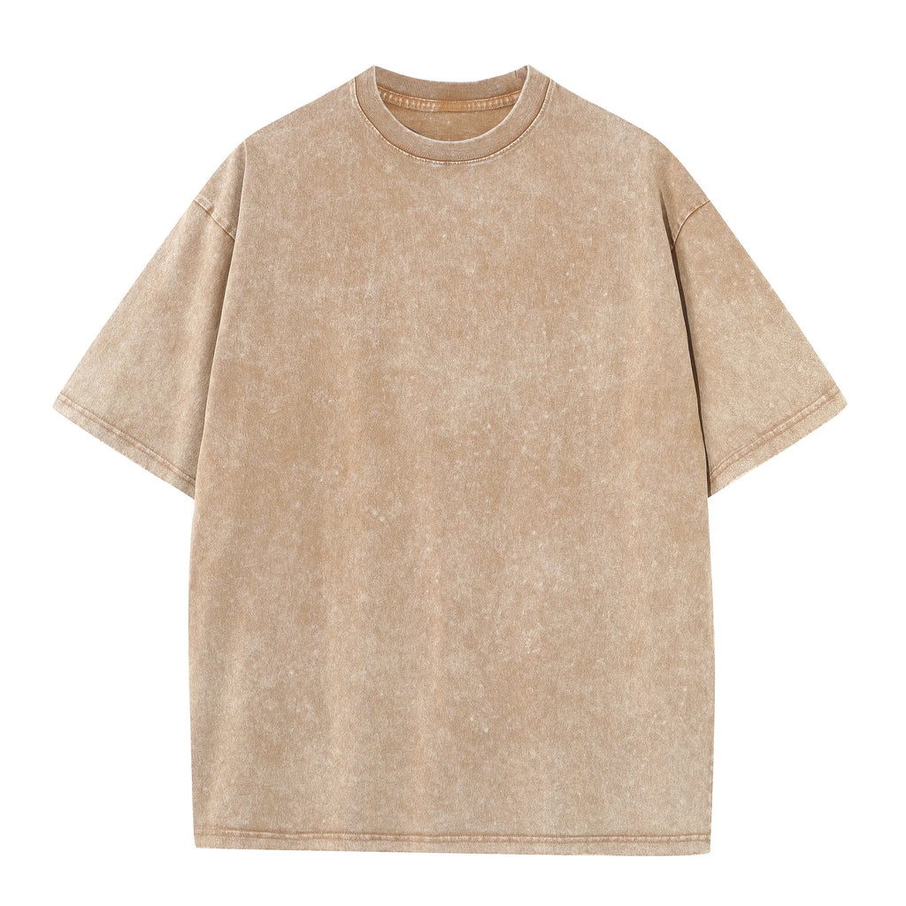 Men's summer pure cotton distressed retro drop shoulder T-shirt solid color loose casual breathable men's casual T-shirt tops