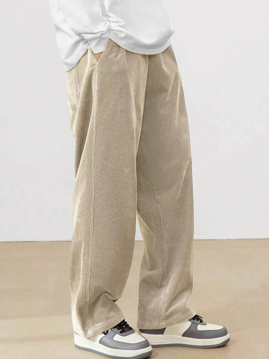 2026 new fashion Men's Corduroy Straight Casual Pants spring autumn Outdoor Streetwear with Drawstring Elastic Waist