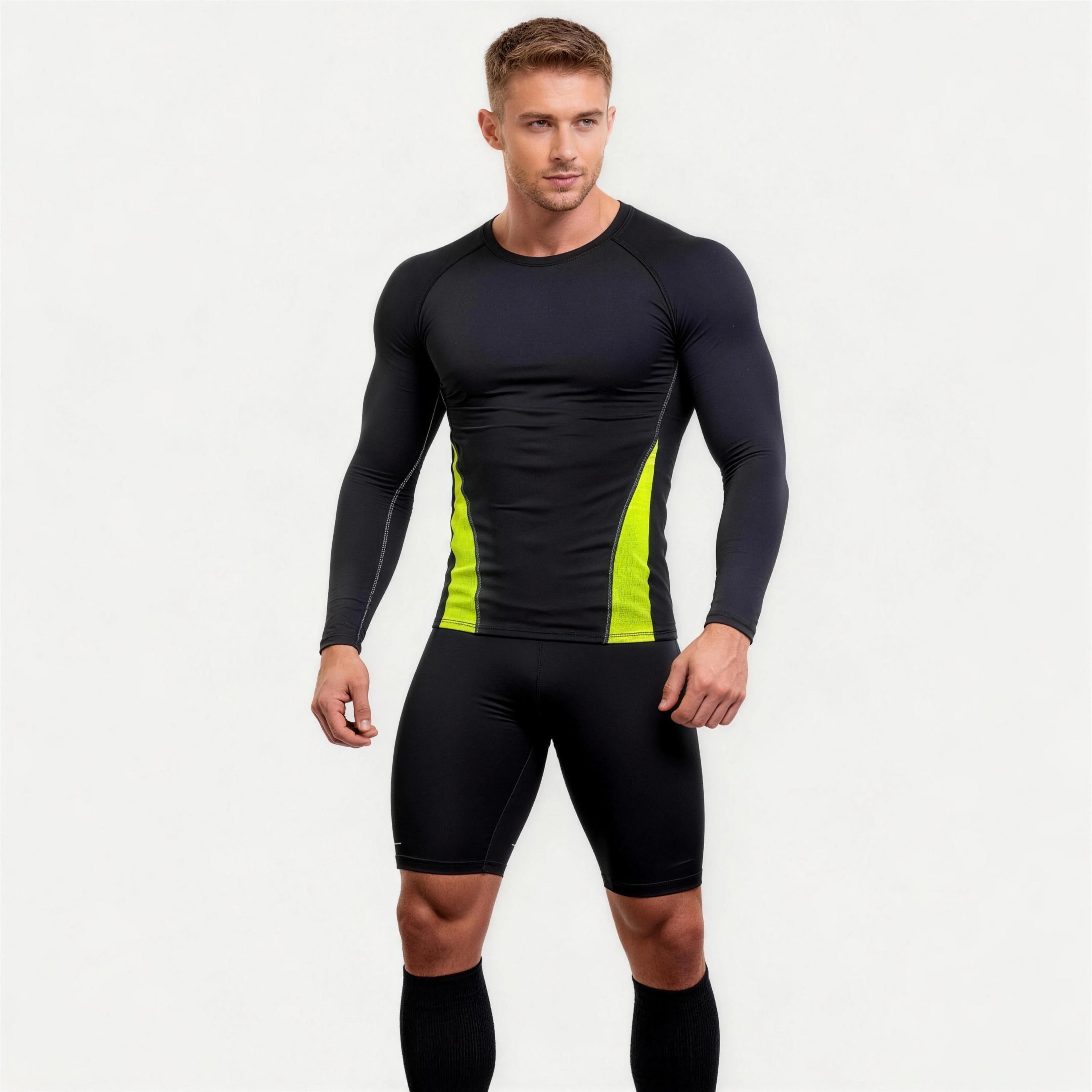 Mens Long Sleeve Compression Shirt Quick Dry Breathable Slim Fit Workout Training Shirt for Outdoor Sports 3 Colors