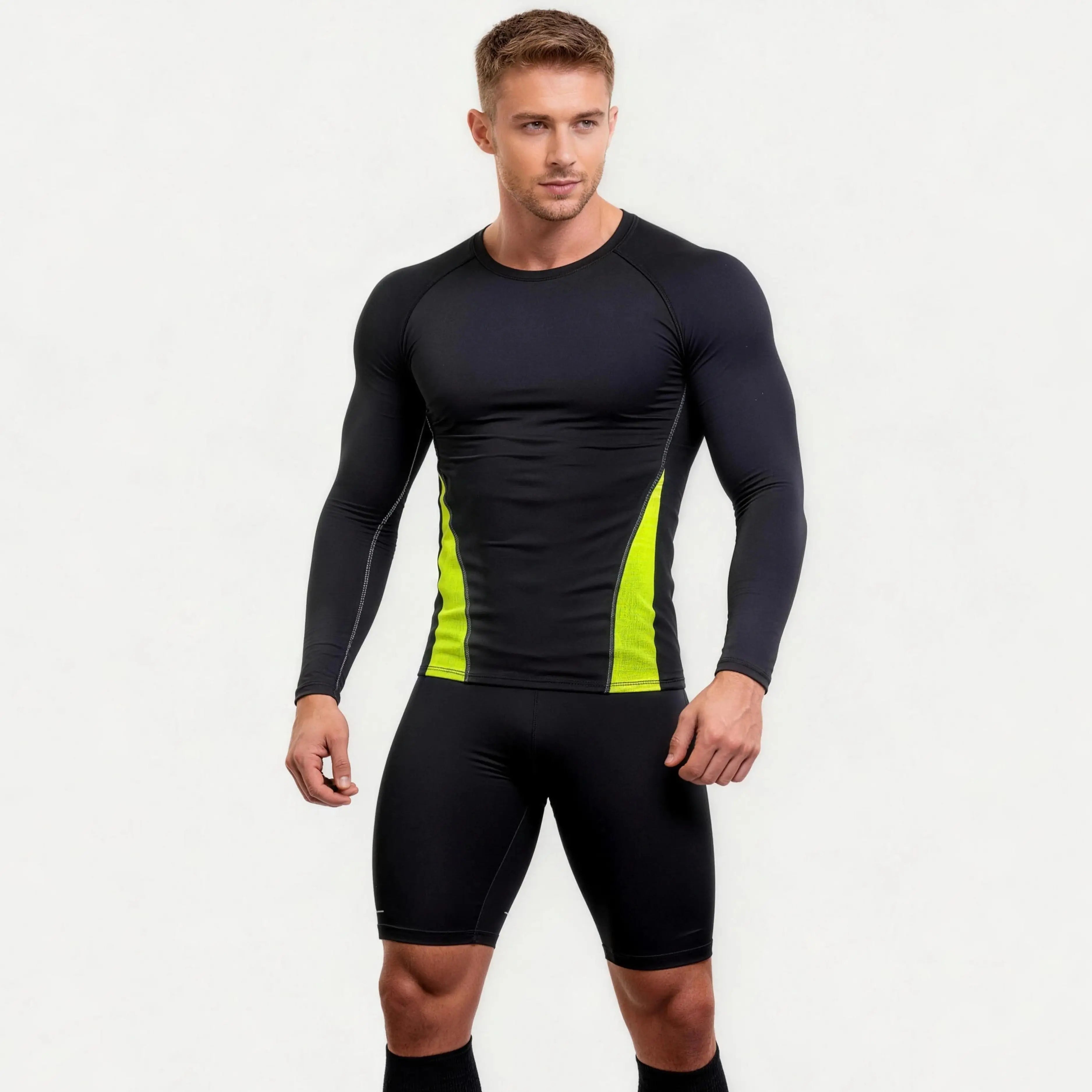 Mens Long Sleeve Compression Shirt Quick Dry Breathable Slim Fit Workout Training Shirt for Outdoor Sports 3 Colors