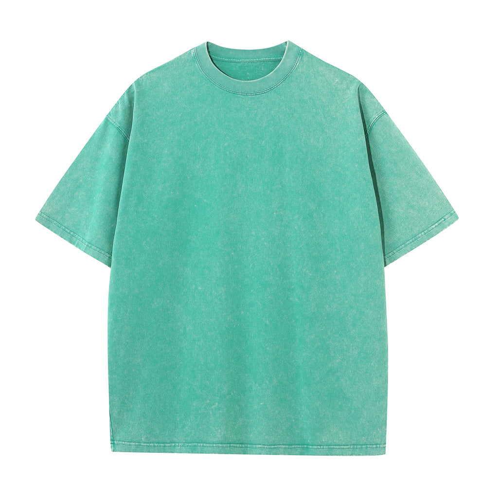 Men's summer pure cotton distressed retro drop shoulder T-shirt solid color loose casual breathable men's casual T-shirt tops