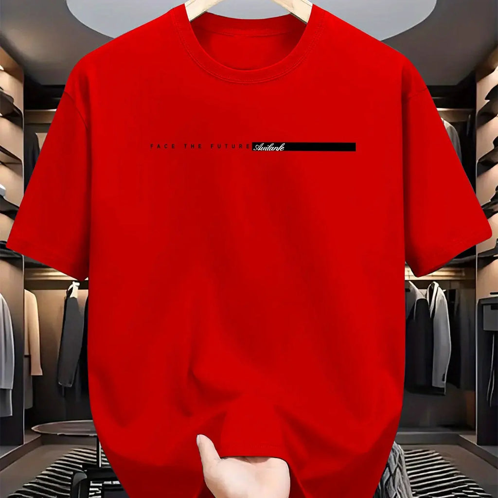 Summer men's 100% cotton casual loose fit large letter print round neck short sleeved T-shirt top High Street Unisex style