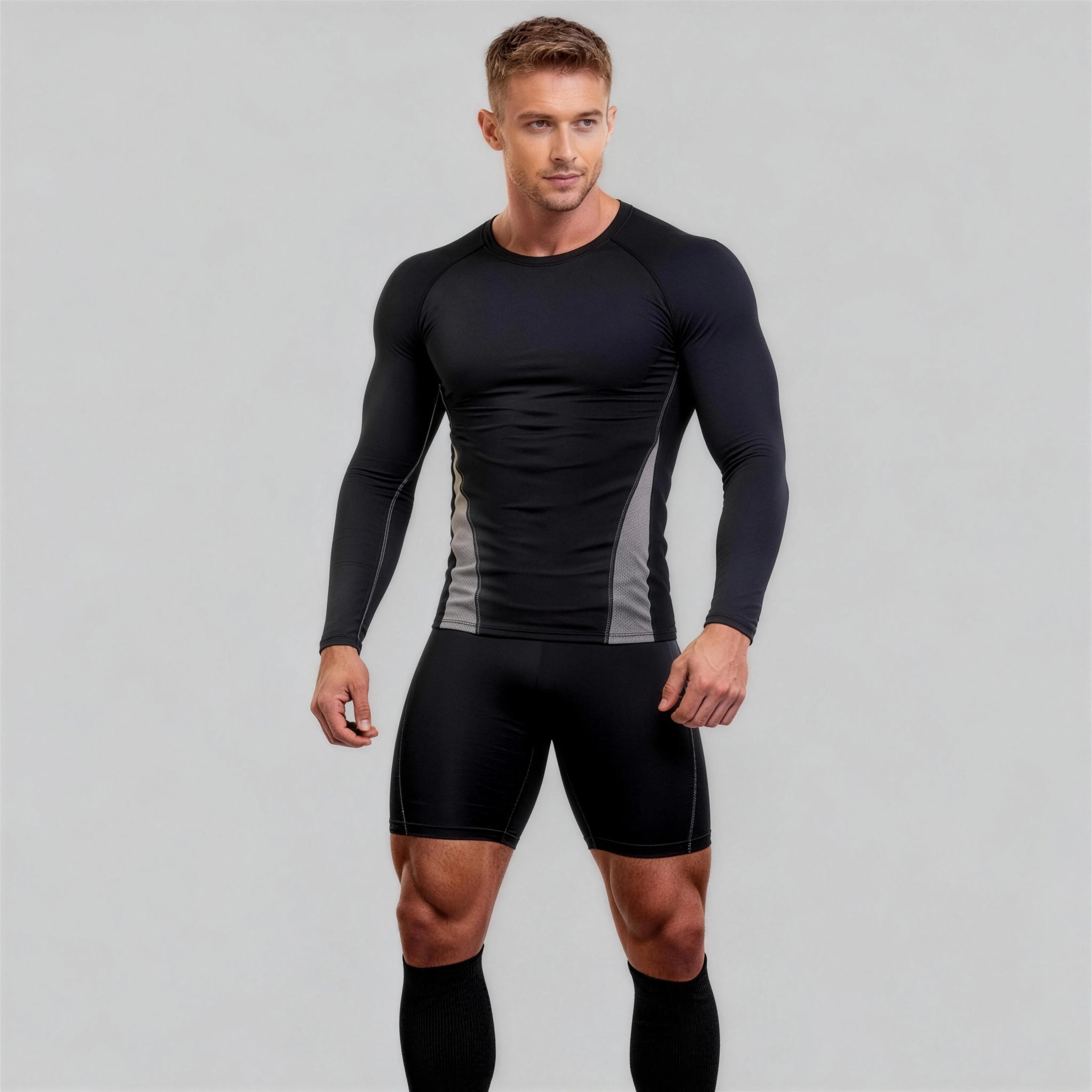 Mens Long Sleeve Compression Shirt Quick Dry Breathable Slim Fit Workout Training Shirt for Outdoor Sports 3 Colors