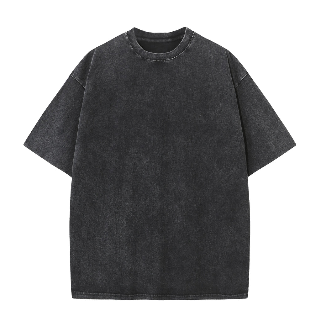 Men's summer pure cotton distressed retro drop shoulder T-shirt solid color loose casual breathable men's casual T-shirt tops