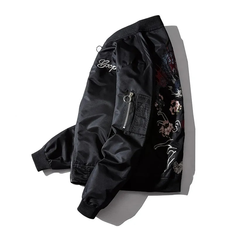 Embroidery Mens Bomber Jacket Dragon Tiger