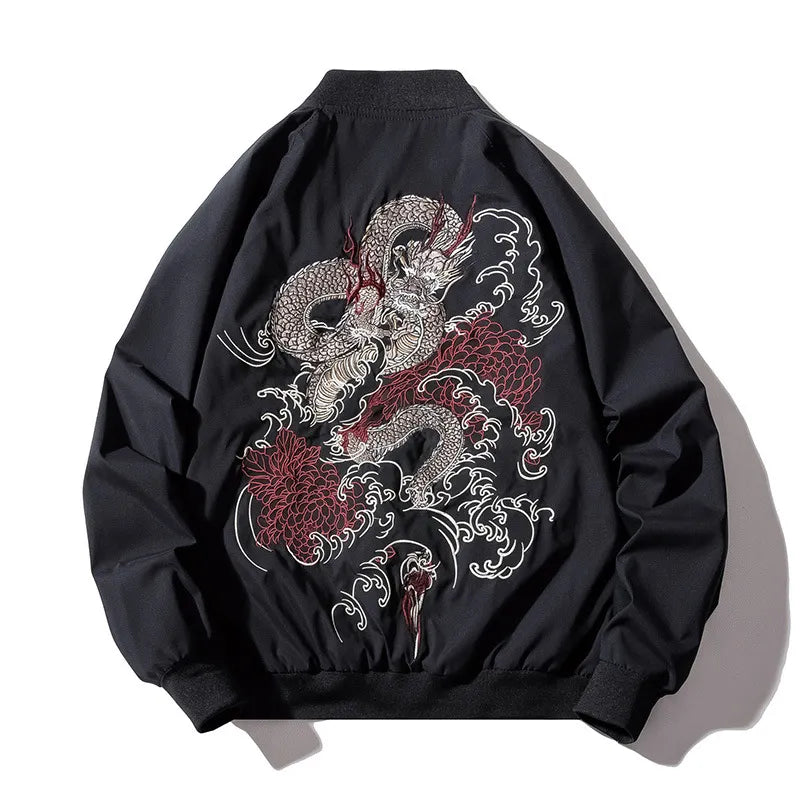 Bomber Jacket Men Chinese Dragon Embroidery Pilot Jacket Retro Punk