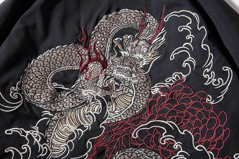 Bomber Jacket Men Chinese Dragon Embroidery Pilot Jacket Retro Punk