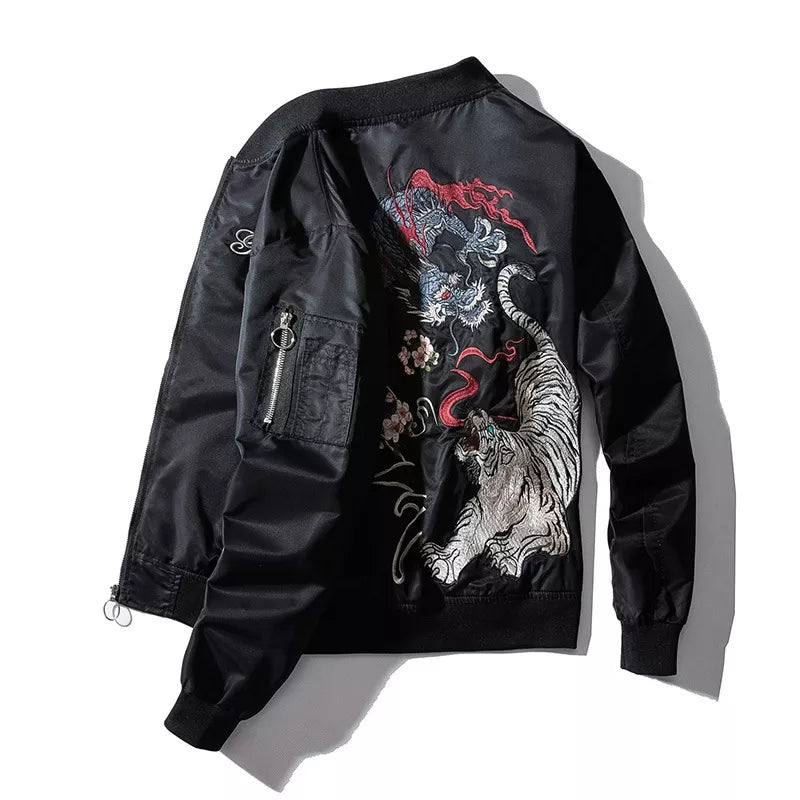 Embroidery Mens Bomber Jacket Dragon Tiger