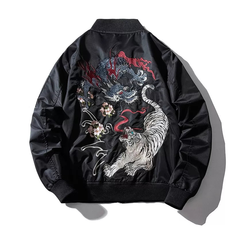 Embroidery Mens Bomber Jacket Dragon Tiger