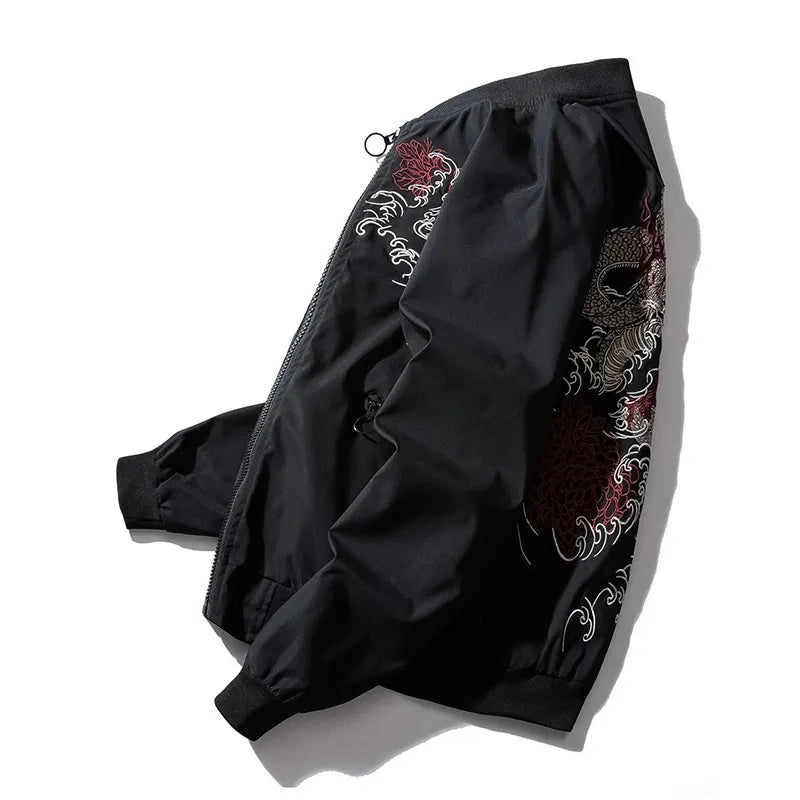 Bomber Jacket Men Chinese Dragon Embroidery Pilot Jacket Retro Punk