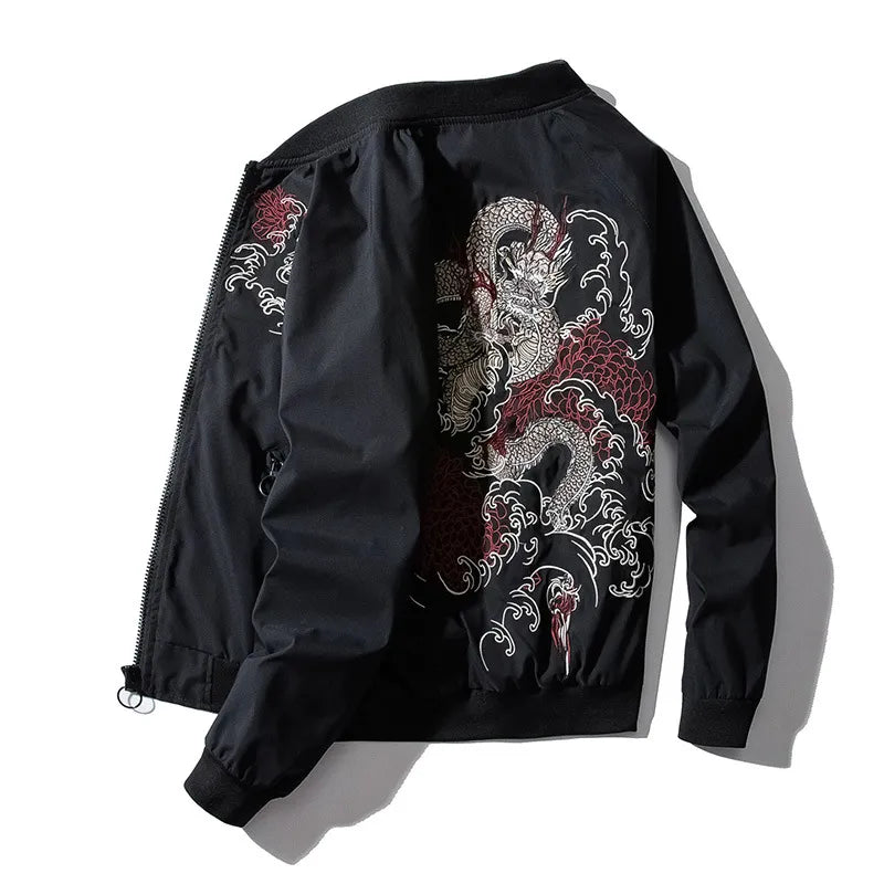 Bomber Jacket Men Chinese Dragon Embroidery Pilot Jacket Retro Punk