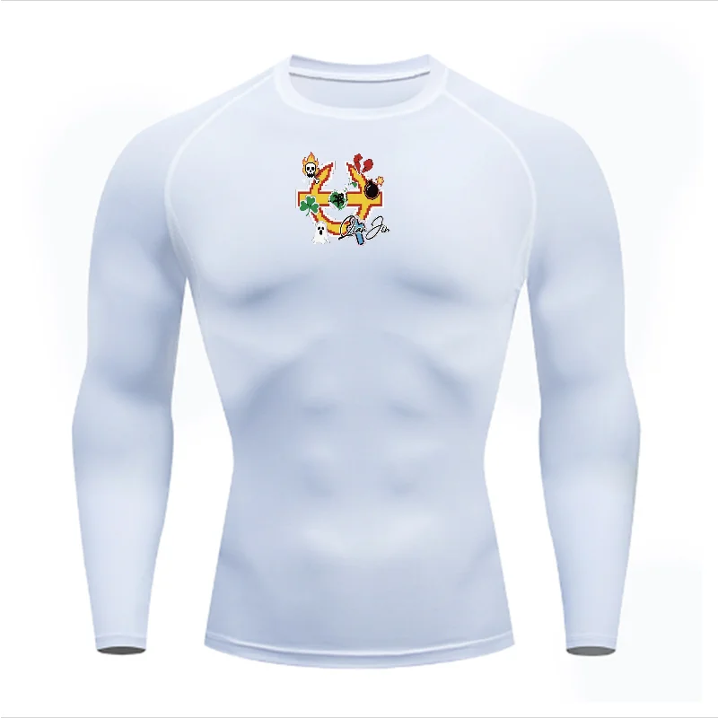 Men's Quick Dry Pixel Art T-shirt, Retro Game - Style Printed Compression Fitness Shirt with Yellow Cross, Skull, Clover, Gho