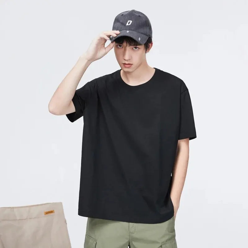High Quality 100% Cotton T shirts Man 2025 Summer Casual Tees Solid color Couple Oversized t shirts Black White Grey Sports Tops