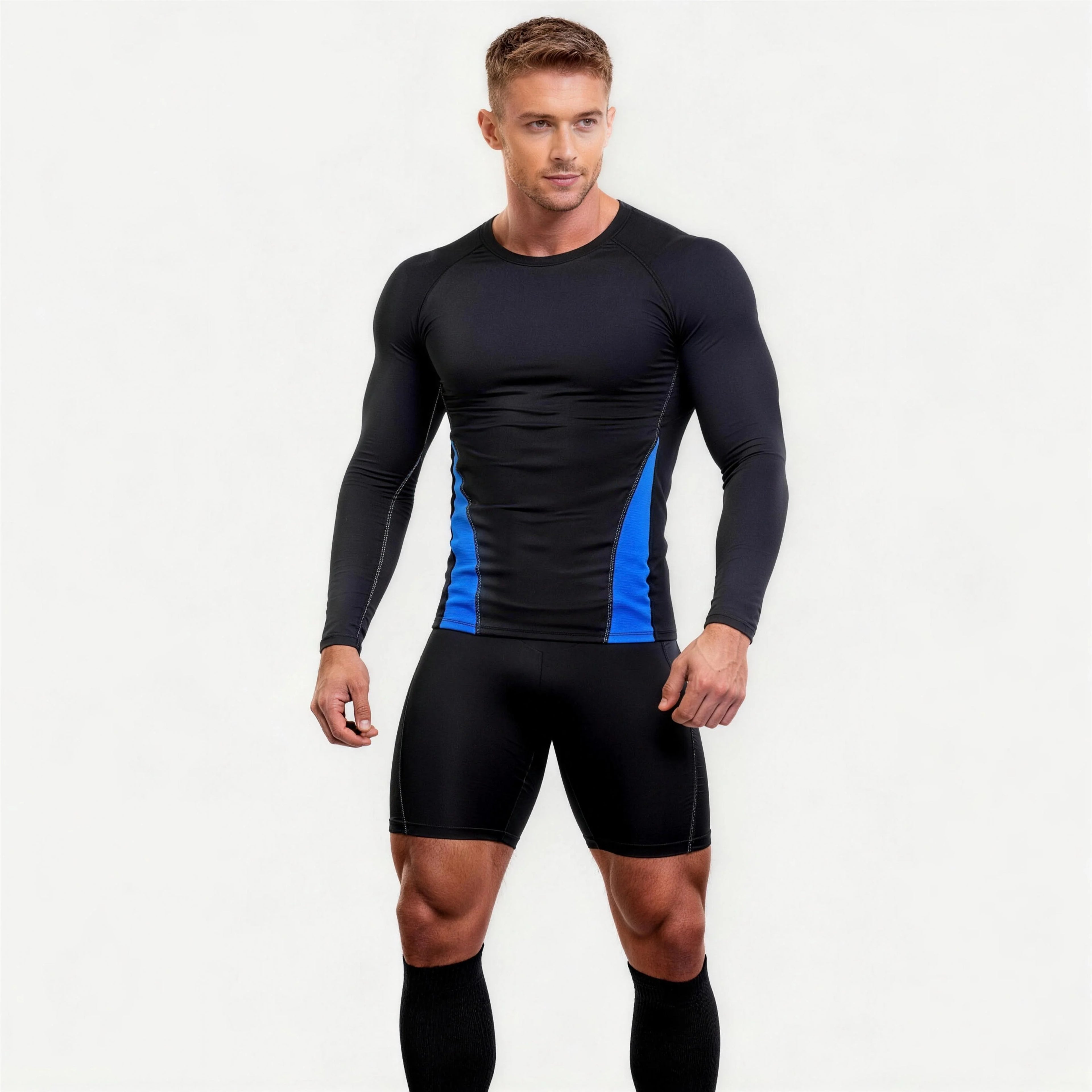 Mens Long Sleeve Compression Shirt Quick Dry Breathable Slim Fit Workout Training Shirt for Outdoor Sports 3 Colors