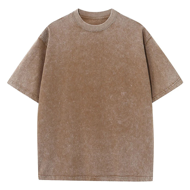 Men's Summer T-shirt 230G Heavy Cotton Vintage Washed T-Shirts Oversized Short Sleeve Loose Streetwear Short Sleeve Tops Tee