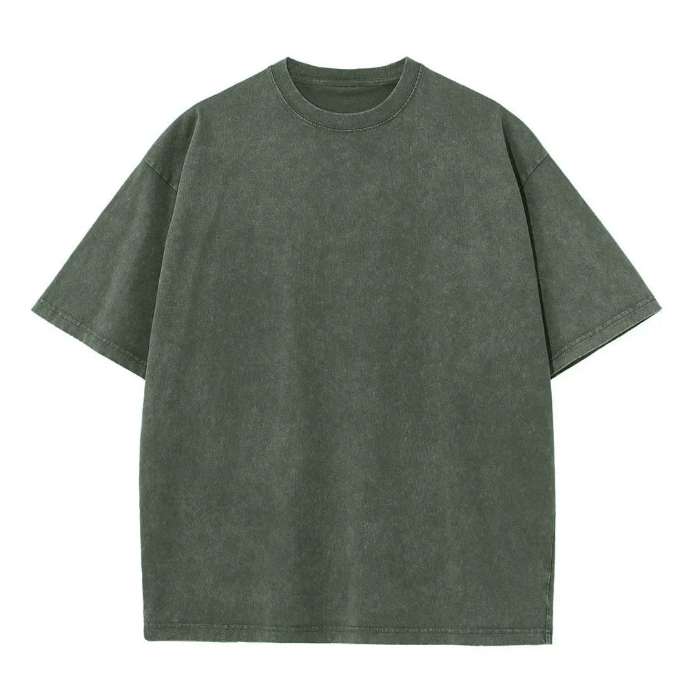Men's Summer T-shirt 230G Heavy Cotton Vintage Washed T-Shirts Oversized Short Sleeve Loose Streetwear Short Sleeve Tops Tee